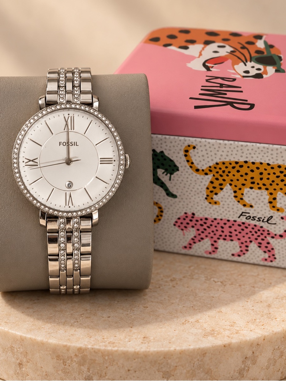 Fossil Silver Crystal-Accent Ladies Bracelet Watch